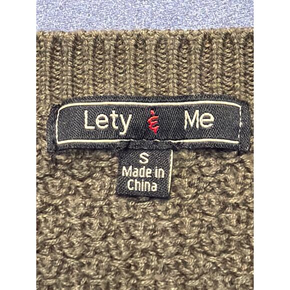 Lety & Me Sweater Elbow Patches Waffle Texture Dark Green Women SM - Picture 2 of 8